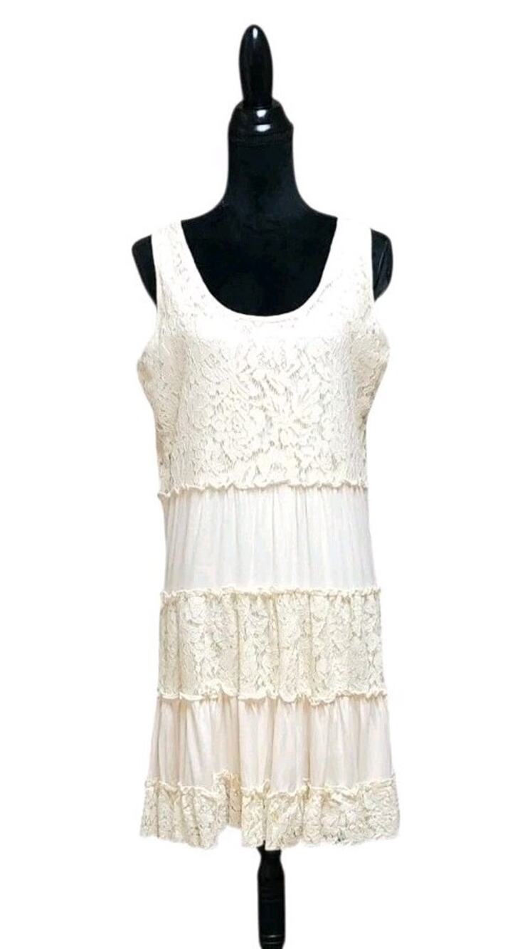 Anne French Womens Ivory Lace Cottagecore Knee-Length Tank Dress Women's Size XL